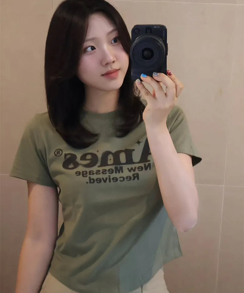 💖韓國暢銷品牌AMES-WORLDWIDE🆕新品上架 美式復古修身圓弧下擺短版 T-shirt(5色)