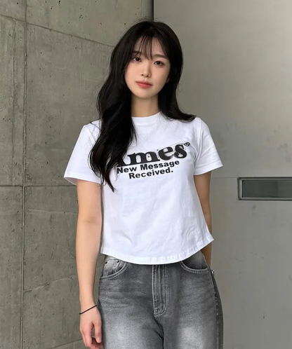 💖韓國暢銷品牌AMES-WORLDWIDE🆕新品上架 美式復古修身圓弧下擺短版 T-shirt(5色)