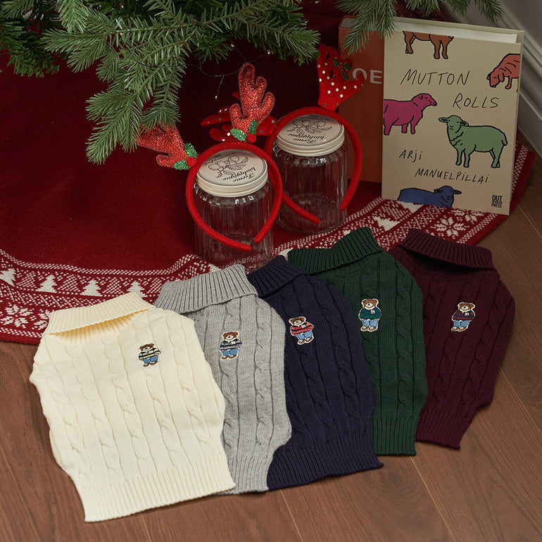 韓國新品上架【梨花娘】🐾BAILEY 🐶秋冬新品 小熊刺繡保暖舒適針織寵物毛衣(5色)