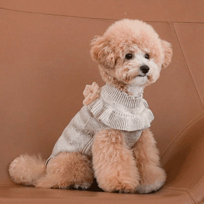 韓國新品上架【梨花娘】🐾BAILEY 🐶秋冬新品 柔軟蝴蝶荷葉邊高領針織寵物服飾(3色)