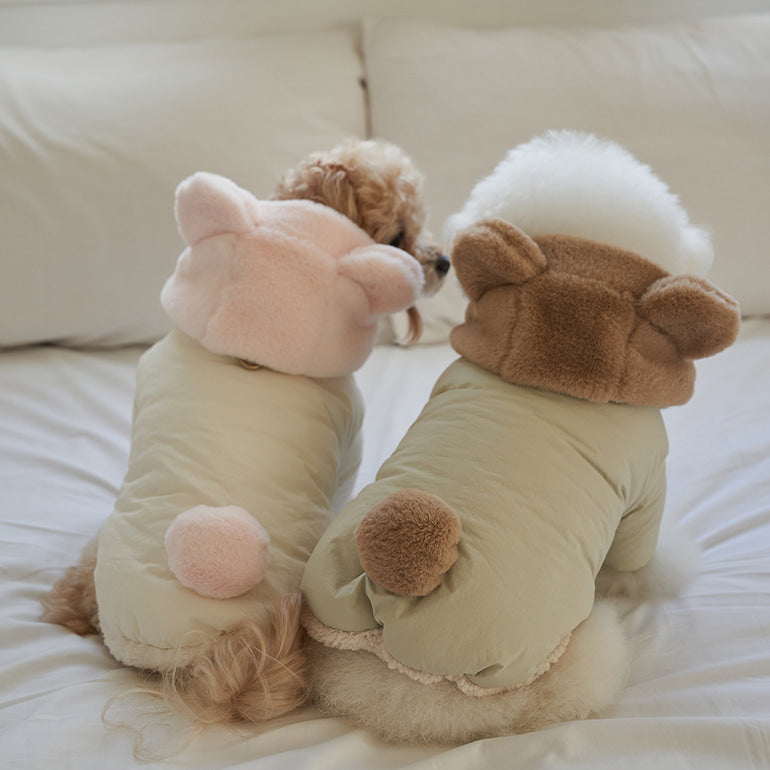 新品上架【梨花娘】🐾BAILEY 🐶秋冬新品 小熊連帽毛球防潑水鋪棉寵物外套(2色) 聖誕禮物