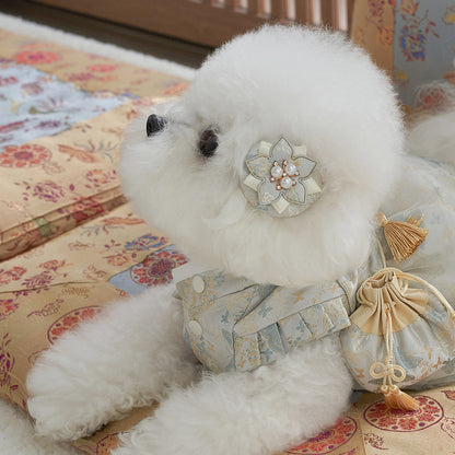 韓國新品上架【梨花娘】🐾BAILEY 🐶甜美韓服公主花漾珍珠寵物髮夾(2色)