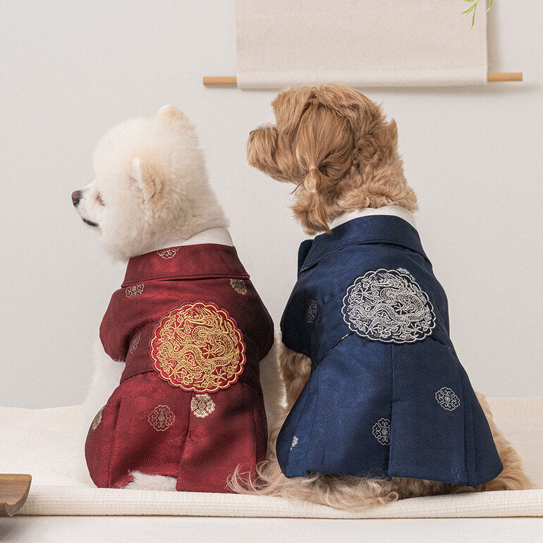 韓國新品上架【梨花娘】🐾BAILEY 🐶秋冬新品 尊貴刺繡皇室龍袍寵物韓服(2色)
