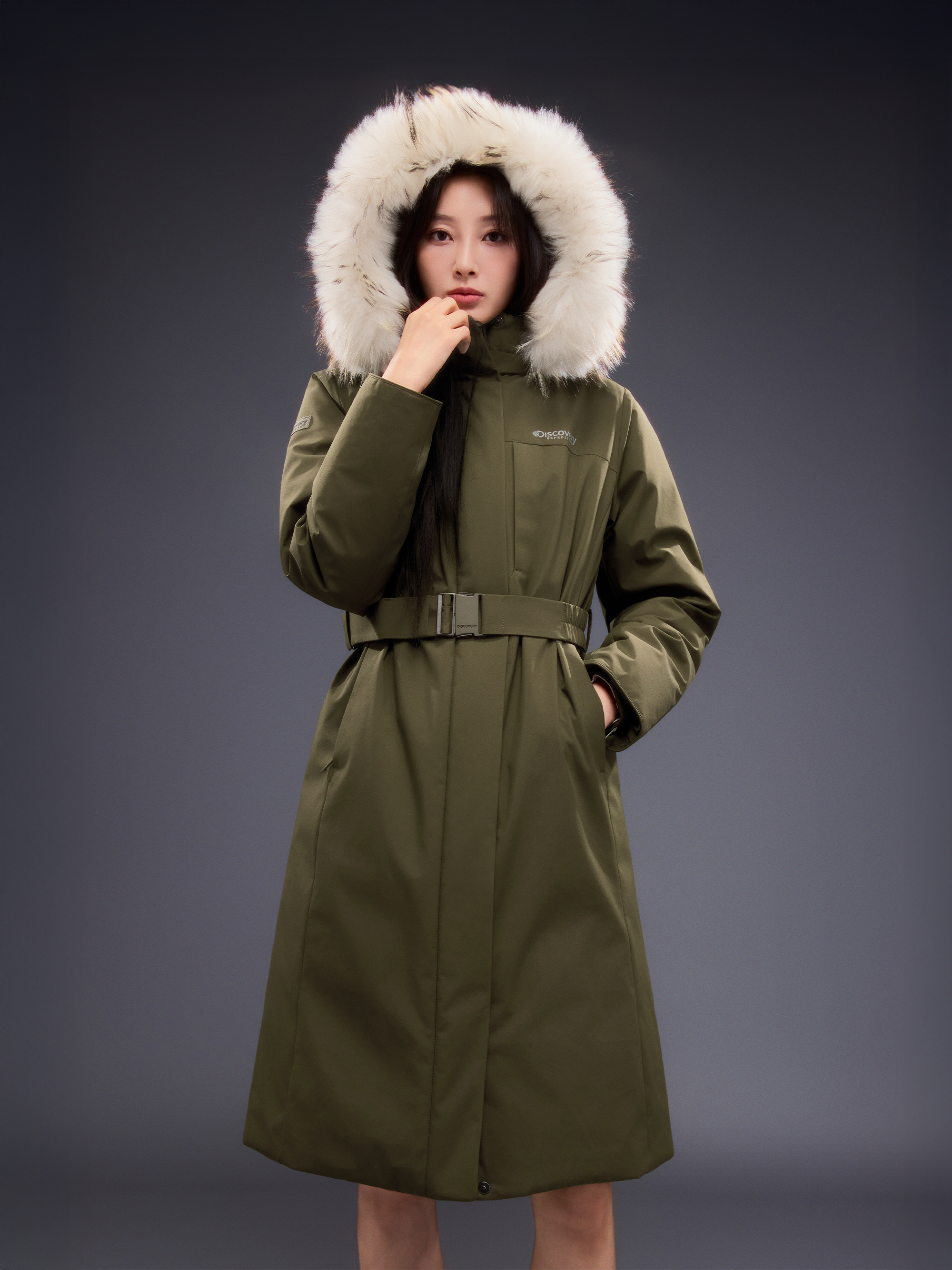 🆕新品上架💖【梨花娘】 韓國 熱賣🔥品牌Discovery 🫧高允真代言 狐狸毛領Milford Vertex 繫帶鵝絨長款保暖外套
