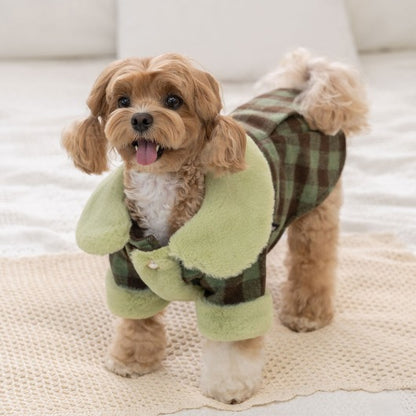 韓國新品上架【梨花娘】🐾BAILEY 🐶秋冬新品 格子翻領珍珠鈕釦保暖寵物毛衣(2色)