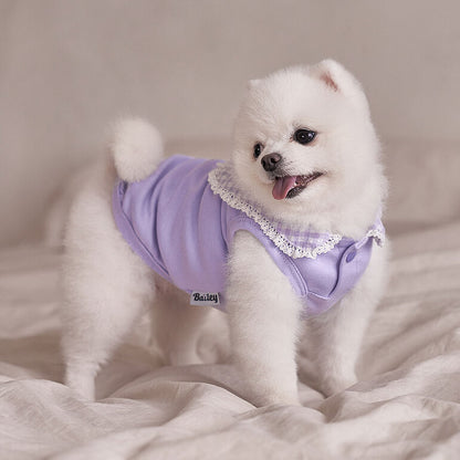 韓國新品上架【梨花娘】🐾BAILEY 🐶秋冬新品 韓系溫小公主格子領蕾絲邊刺繡寵物服飾(3色)