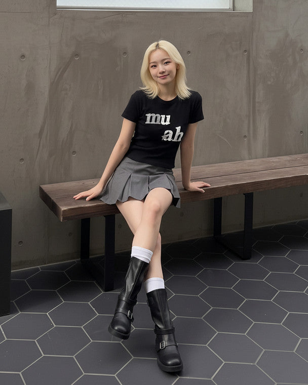 🆕新品上架【梨花娘】💜 韓國 MUAH MUAH｜星鑽 Logo 莫代爾親膚修身T恤(2色)