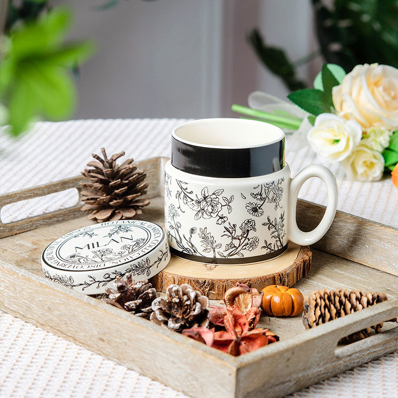 🆕新品上架【梨花瑪雅】💖植物園韓風辦公防塵牛奶早餐咖啡杯380ml(4色)💕