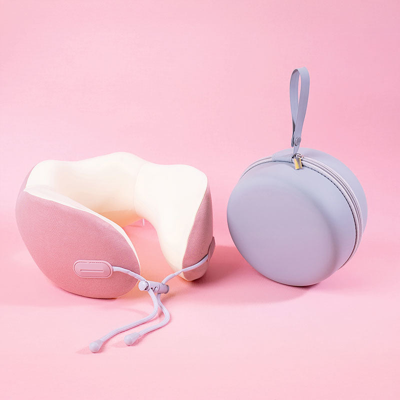 🆕New Arrival [Lihua Maya] 💖Cool U-Shaped Memory Foam Neck Pillow for Travel and Office with Round Storage Box 💕Removable and Washable