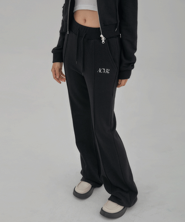 韓國 ACOVER {ACVR} LOGO棉質前襟線條 修身半喇叭型鬆緊帶褲子 (現貨+預購)