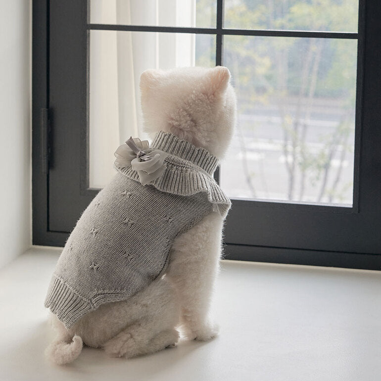 韓國新品上架【梨花娘】🐾BAILEY 🐶秋冬新品 柔軟蝴蝶荷葉邊高領針織寵物服飾(3色)