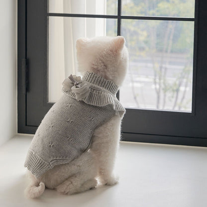 韓國新品上架【梨花娘】🐾BAILEY 🐶秋冬新品 柔軟蝴蝶荷葉邊高領針織寵物服飾(3色)