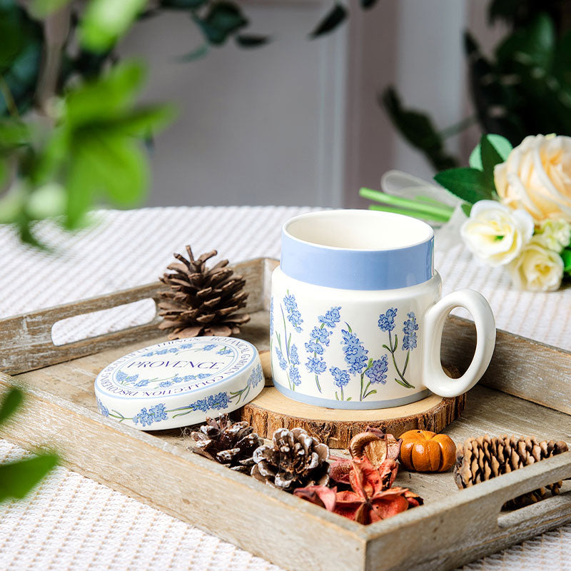 🆕新品上架【梨花瑪雅】💖植物園韓風辦公防塵牛奶早餐咖啡杯380ml(4色)💕