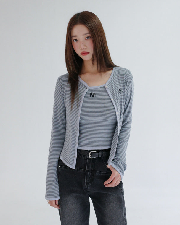 💖韓國暢銷品牌MUAHMUAH 💕新品上市 撞色細條紋小可愛兩件式罩衫上衣(4色)