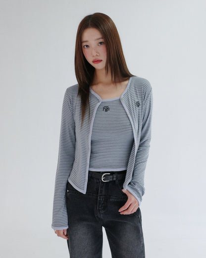 💖韓國暢銷品牌MUAHMUAH 💕新品上市 撞色細條紋小可愛兩件式罩衫上衣(4色)