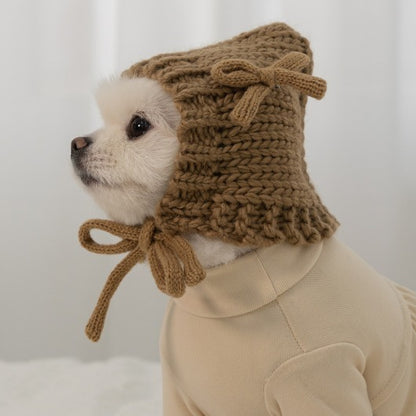 💕【梨花娘】韓國BAILEY❄️北歐雪夜針織保暖蝴蝶結安全別針綁帶寵物保暖帽(5色)