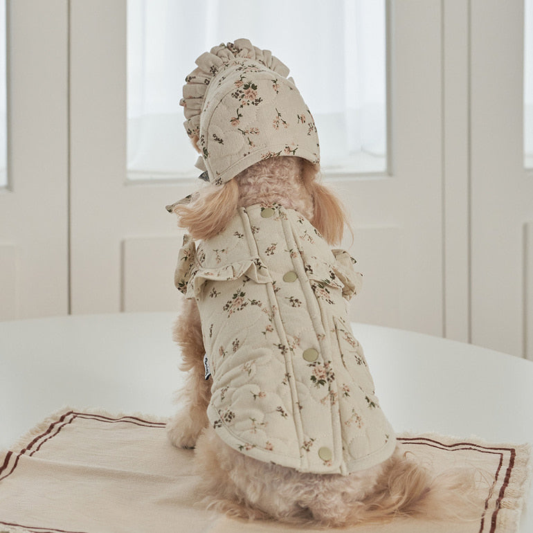 韓國新品上架【梨花娘】🐾BAILEY 🐶秋冬新品 親膚保暖純棉荷葉邊復古小碎花寵物服飾(2色)