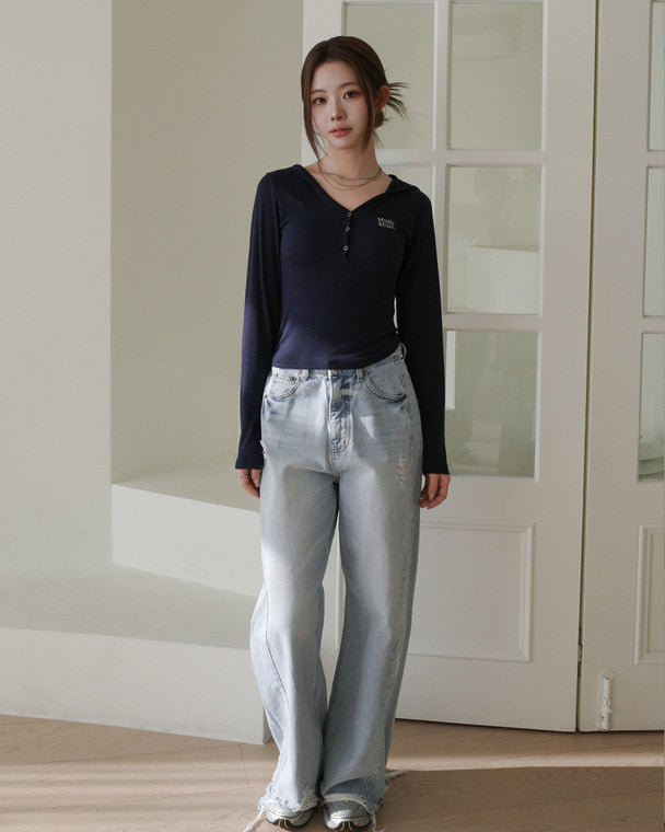 💖韓國暢銷品牌MUAHMUAH 💕新品上市 針織連帽V領排釦修身舒適高彈力針織氣質上衣 (6色)