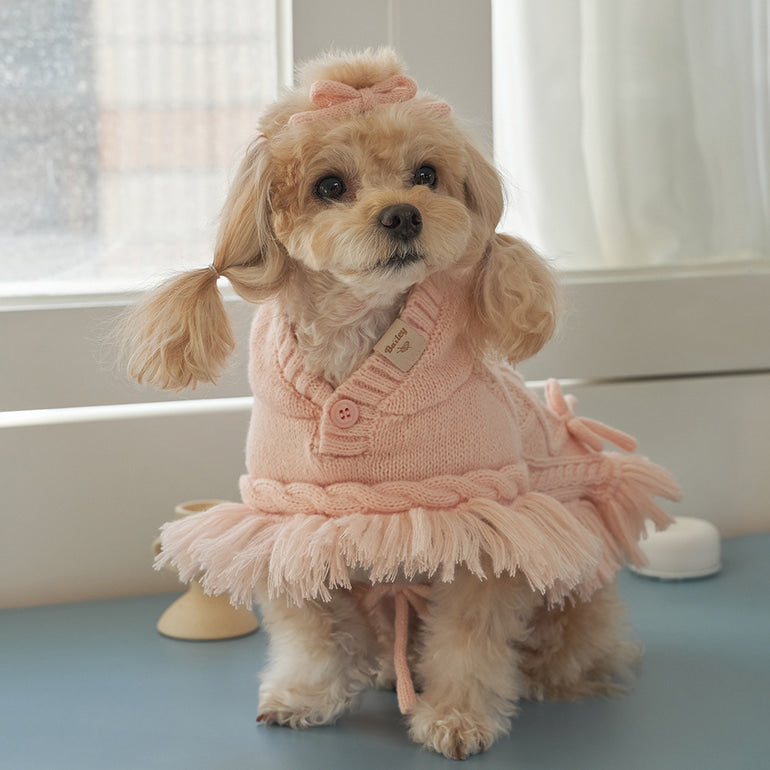 韓國【梨花娘】🐾BAILEY 🐶秋冬新品 針織毛線斗篷連帽蝴蝶結保暖寵物毛衣(2色)