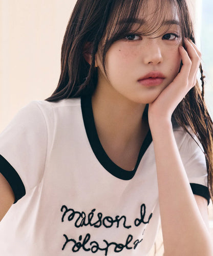 💖韓國暢銷品牌ROLAROLA🆕新品上架 張員瑛同款立體刺繡英文撞色短袖T恤(2色)