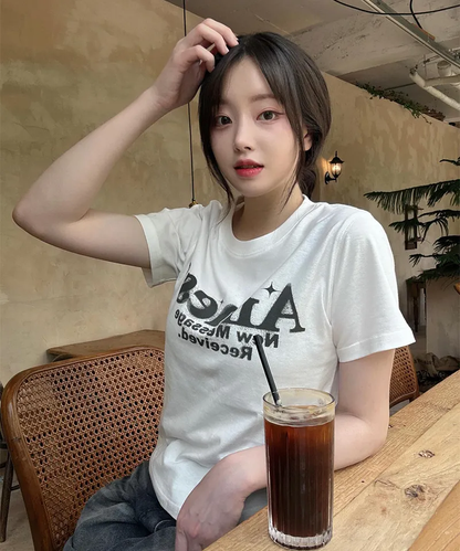 💖韓國暢銷品牌AMES-WORLDWIDE🆕新品上架 美式復古修身圓弧下擺短版 T-shirt(5色)