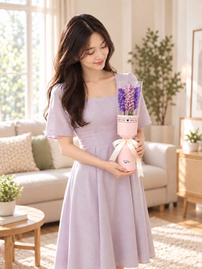 新品上架【梨花娘】💜 LIHUA MAYA｜紫韻薰衣草・高級純羊毛手作不凋花束｜花梗可彎曲・三枝組