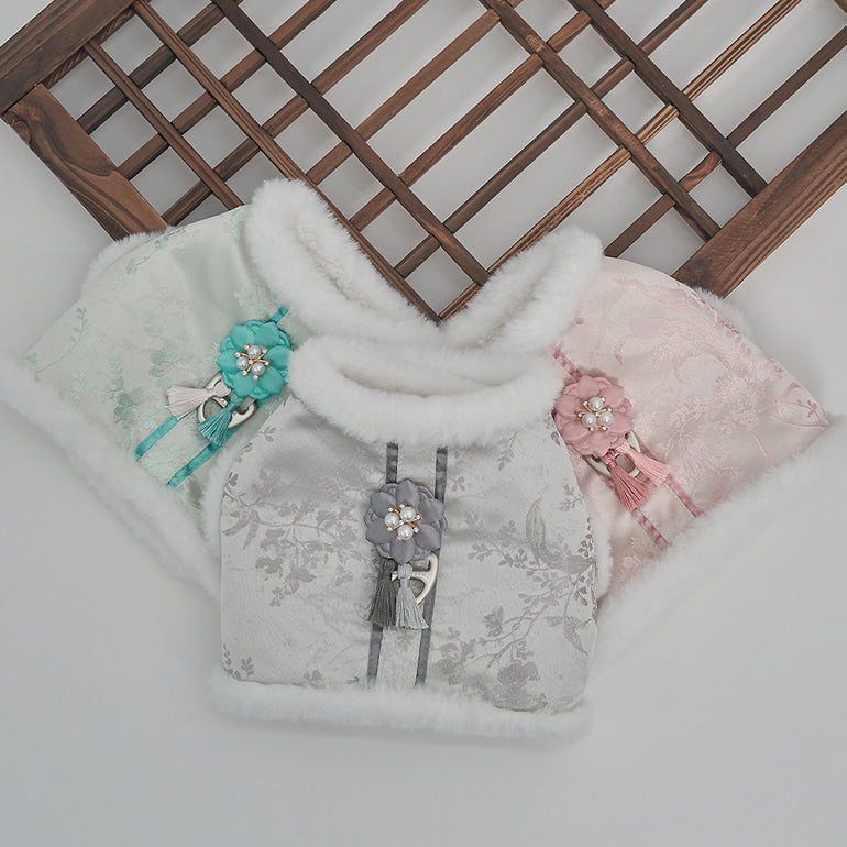 【梨花娘】🐾BAILEY 🐶韓國雪花保暖鋪棉寵物宮廷刺繡棉背心(可另購耳罩(3色))