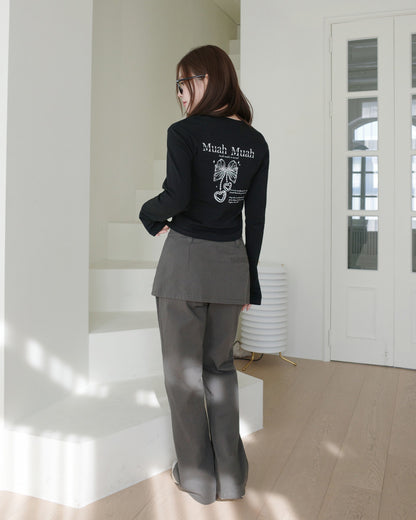 💖韓國暢銷品牌MUAHMUAH 🆕新品上架 背後蝴蝶結圖案薄棉質長袖T恤(2色)