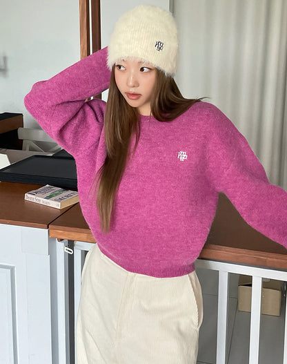muahmuah 자수 로고 라운드 넥 벨트 스웨터