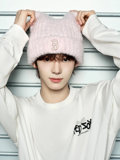 🔥新品上架 【梨花娘】💖韓國爆紅大缺貨!!MLB正版限量柔軟洋基貓耳保暖毛線帽(5色)韓國連線