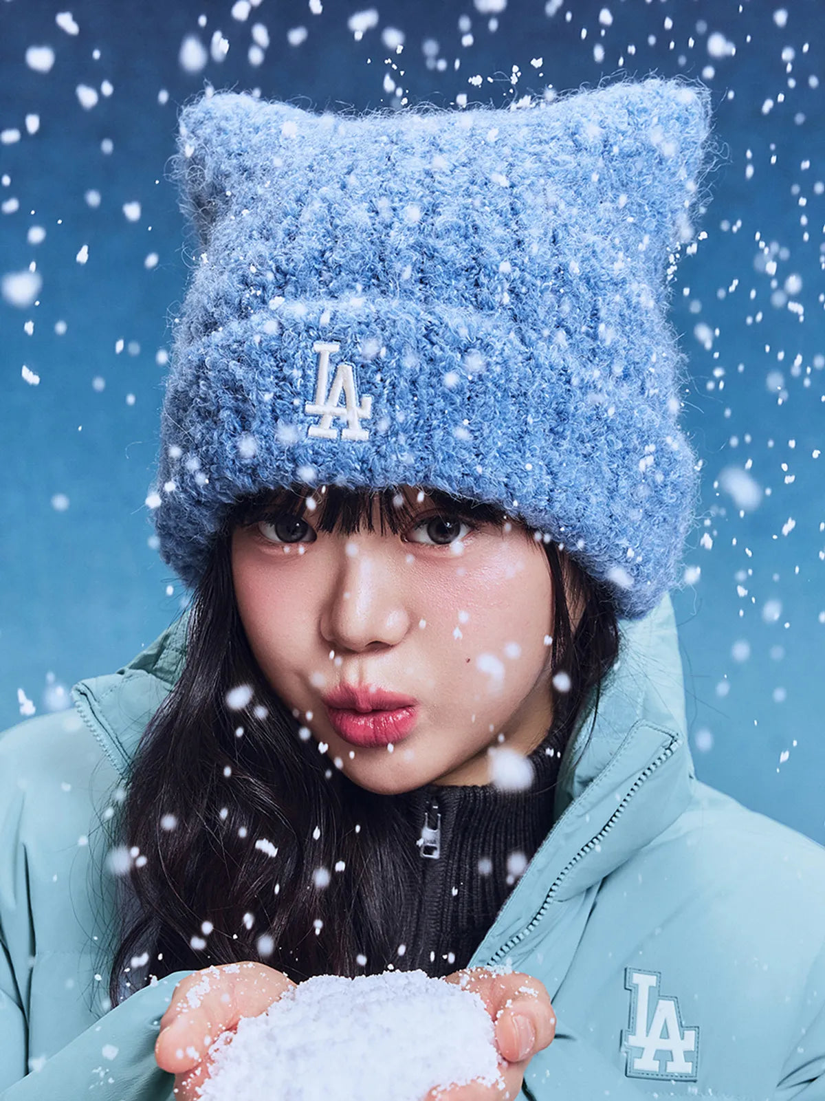 🔥新品上架 【梨花娘】💖韓國爆紅大缺貨!!MLB正版限量柔軟洋基貓耳保暖毛線帽(5色)韓國連線