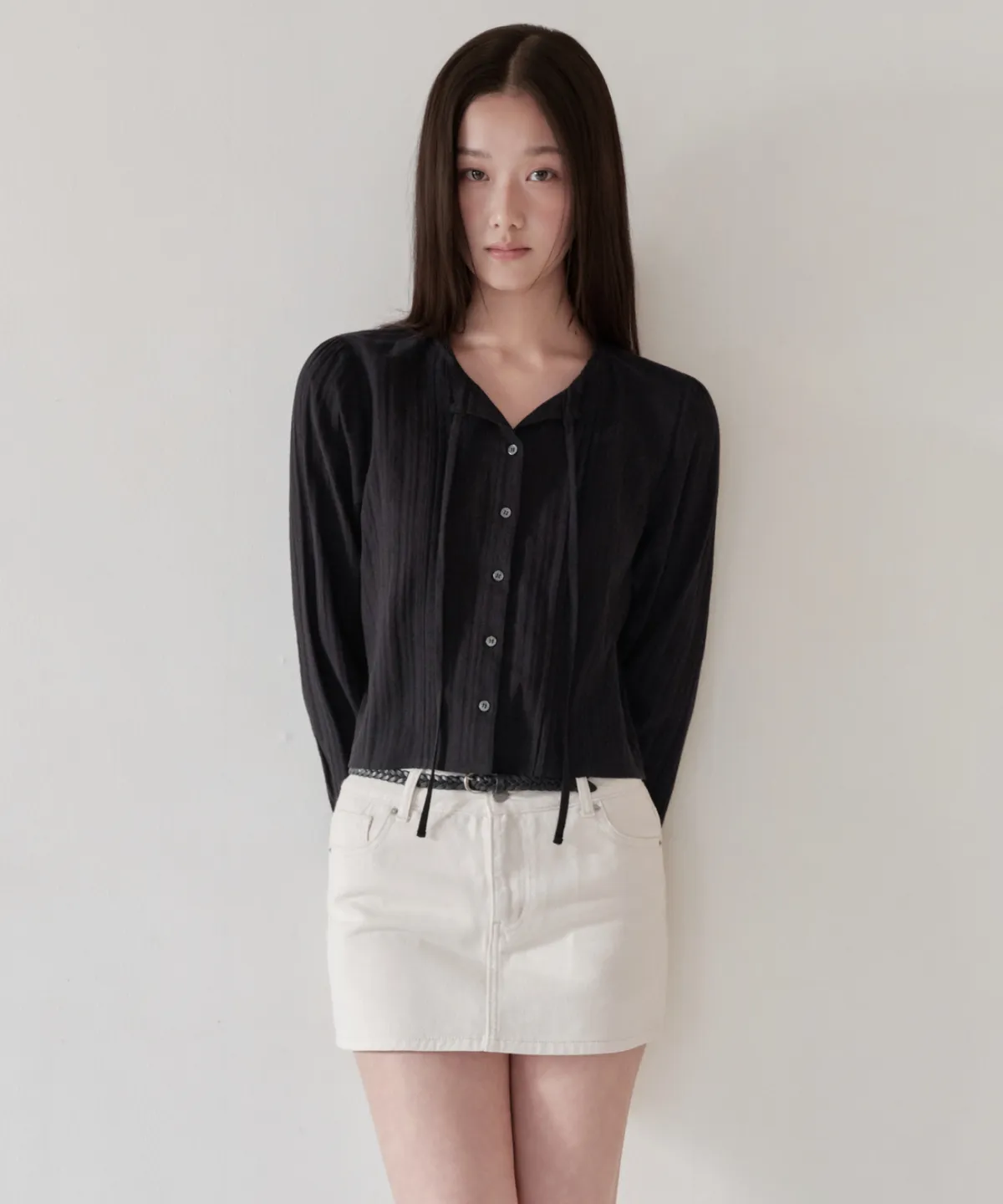 🆕新品上架【梨花娘】韓國Musinsa 💕韓韶禧同款💖極簡美學垂直紋理棉質細褶襯衫(3色)
