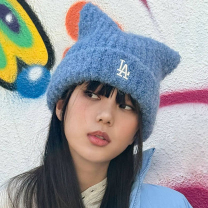 🔥新品上架 【梨花娘】💖韓國爆紅大缺貨!!正版限量柔軟洋基貓耳保暖毛線帽(5色)預購