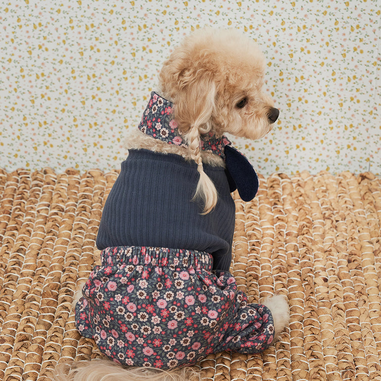 韓國新品上架【梨花娘】🐾BAILEY 🐶秋冬新品 復古花朵圖保暖舒適圍脖針織寵物毛衣(2色)