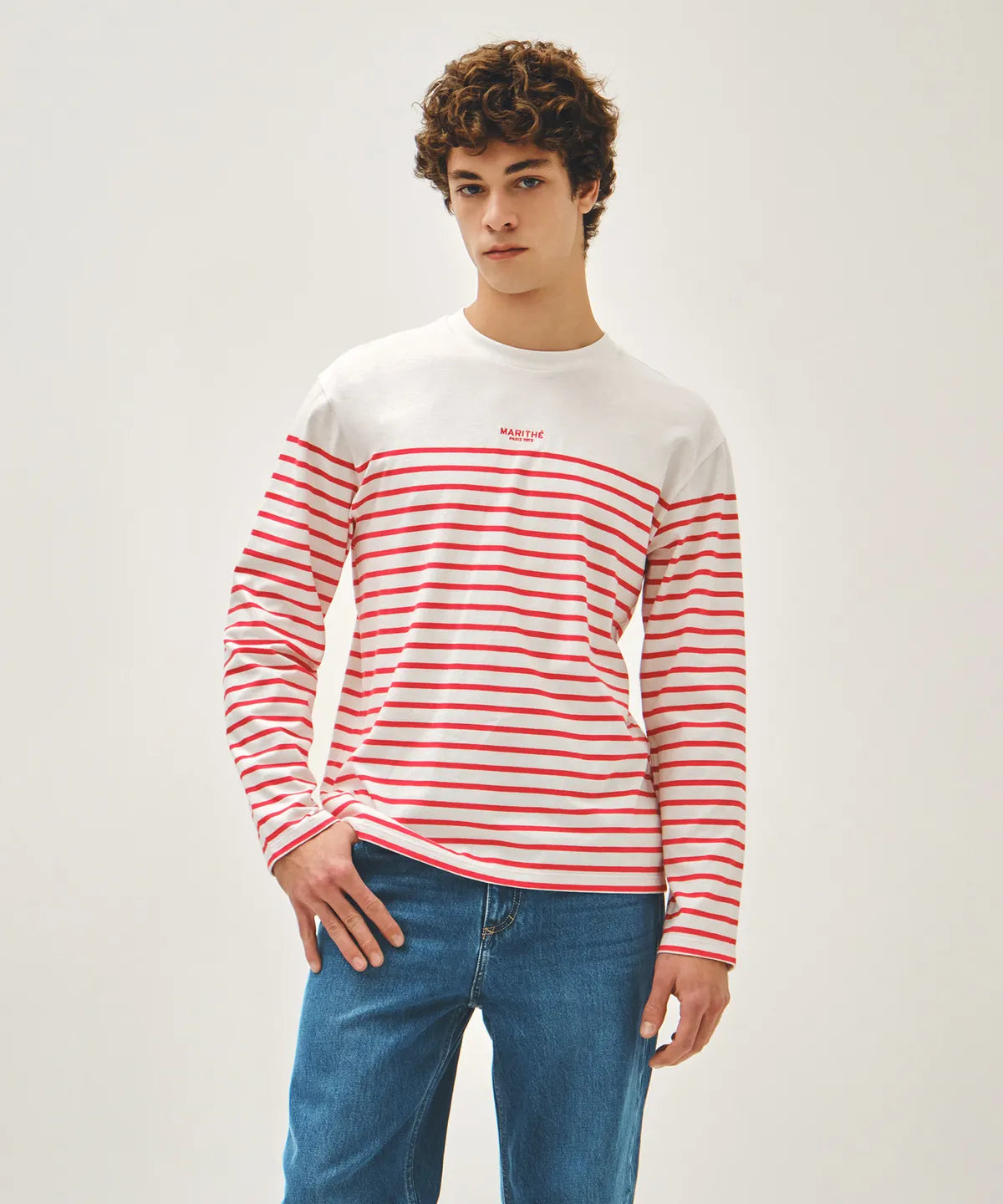 💕法國品牌MARITHÉ + FRANҪOIS GIRBAUD🆕新品上架  愛情怎麼翻譯高允貞穿搭情侶款條紋棉質長袖T恤(3色)