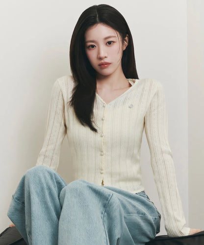 💕法國品牌MARITHÉ + FRANҪOIS GIRBAUD🆕新品上架  愛情怎麼翻譯高允貞同款精緻細節針織勾花v領開襟外套(2色)