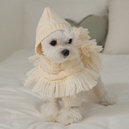 韓國【梨花娘】🐾BAILEY 🐶秋冬新品 針織毛線斗篷連帽蝴蝶結保暖寵物毛衣(2色)