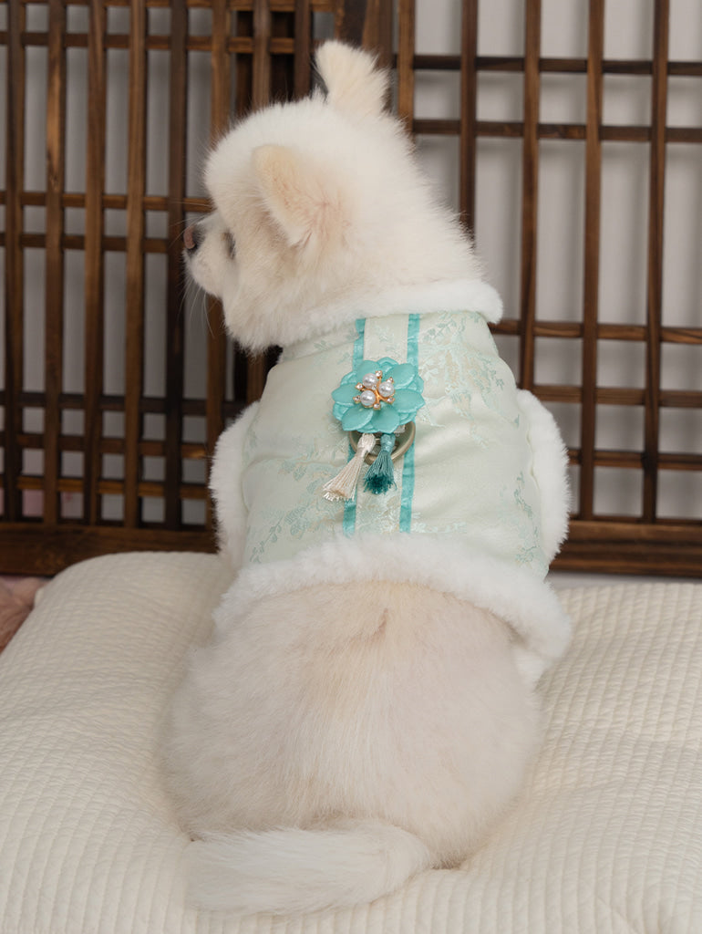 【梨花娘】🐾BAILEY 🐶韓國雪花保暖鋪棉寵物宮廷刺繡棉背心(可另購耳罩(3色))