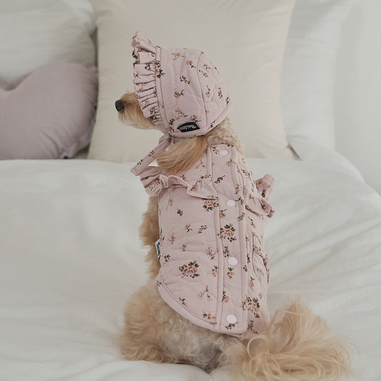 韓國新品上架【梨花娘】🐾BAILEY 🐶秋冬新品 可愛親膚法式花園浪漫小碎花寵物帽(2色)