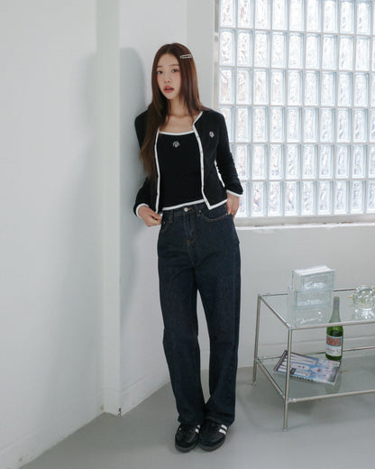 💖韓國暢銷品牌MUAHMUAH 🆕新品上架 撞色經典標誌刺繡兩件式短版罩衫上衣(3色)