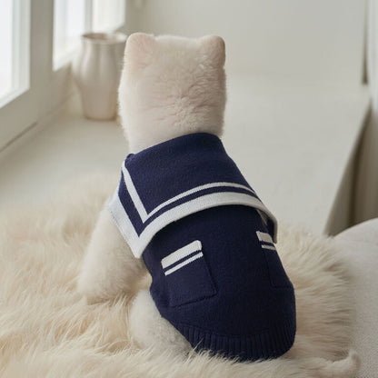 韓國新品上架【梨花娘】🐾BAILEY 🐶秋冬新品 撞色海軍領雙口袋針織毛衣寵物服飾(2色)