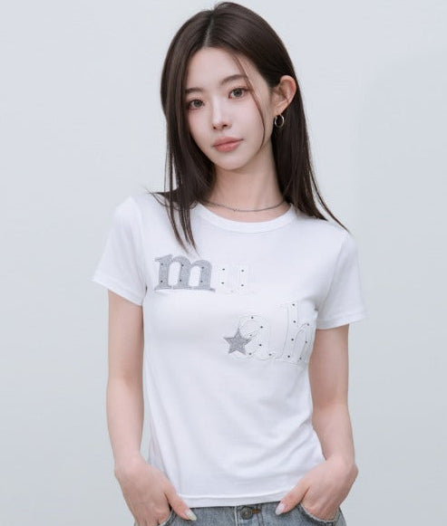 🆕新品上架【梨花娘】💜 韓國 MUAH MUAH｜星鑽 Logo 莫代爾親膚修身T恤(2色)