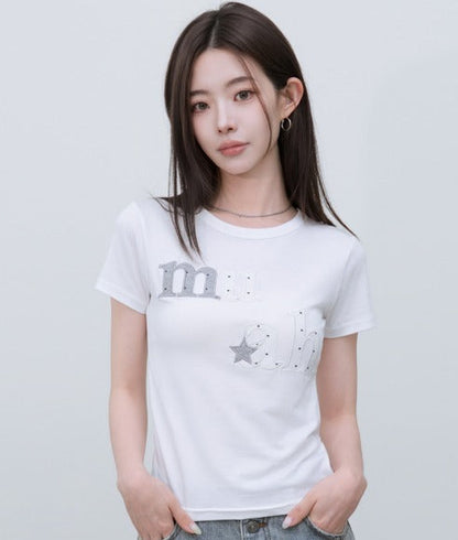 🆕新品上架【梨花娘】💜 韓國 MUAH MUAH｜星鑽 Logo 莫代爾親膚修身T恤(2色)