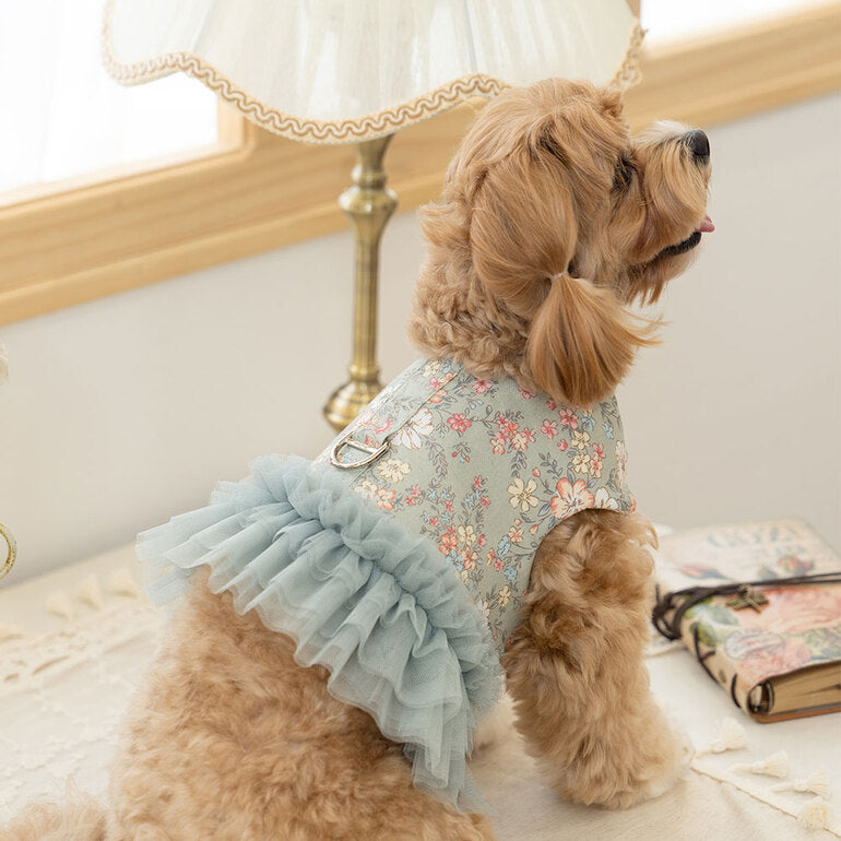 韓國新品上架【梨花娘】🐾BAILEY 🐶秋冬新品 溫柔蕾絲荷葉邊花朵復古可愛寵物服飾(2色)