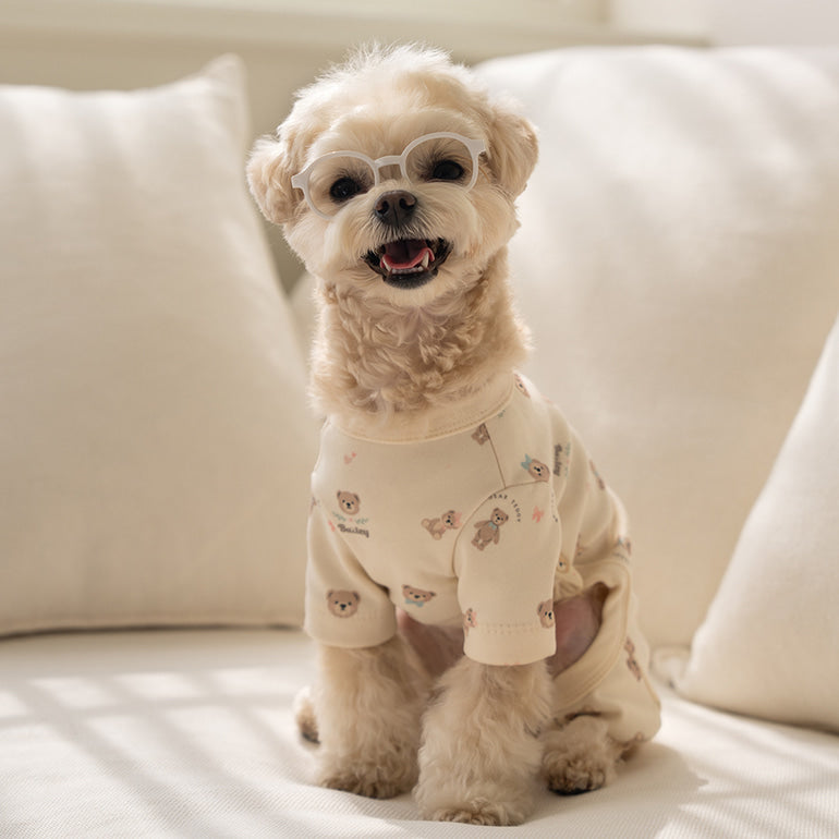 韓國新品上架【梨花娘】🐾BAILEY 🐶秋冬新品 滿版小熊圖案舒適寵物連身衣(3色)