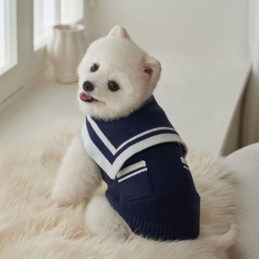 韓國新品上架【梨花娘】🐾BAILEY 🐶秋冬新品 撞色海軍領雙口袋針織毛衣寵物服飾(2色)