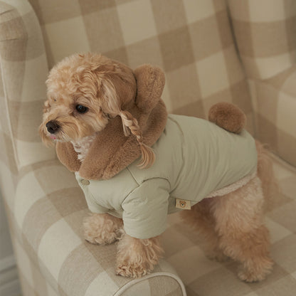 新品上架【梨花娘】🐾BAILEY 🐶秋冬新品 小熊連帽毛球防潑水鋪棉寵物外套(2色) 聖誕禮物