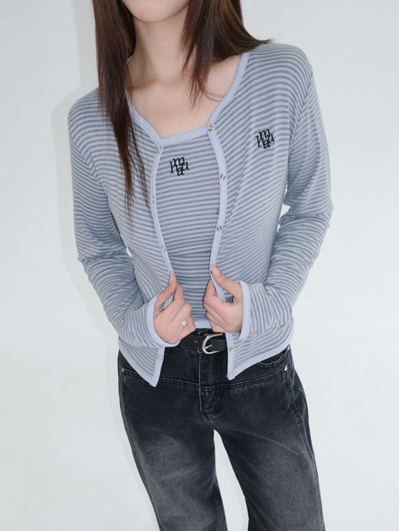 💖韓國暢銷品牌MUAHMUAH 💕新品上市 撞色細條紋小可愛兩件式罩衫上衣(4色)