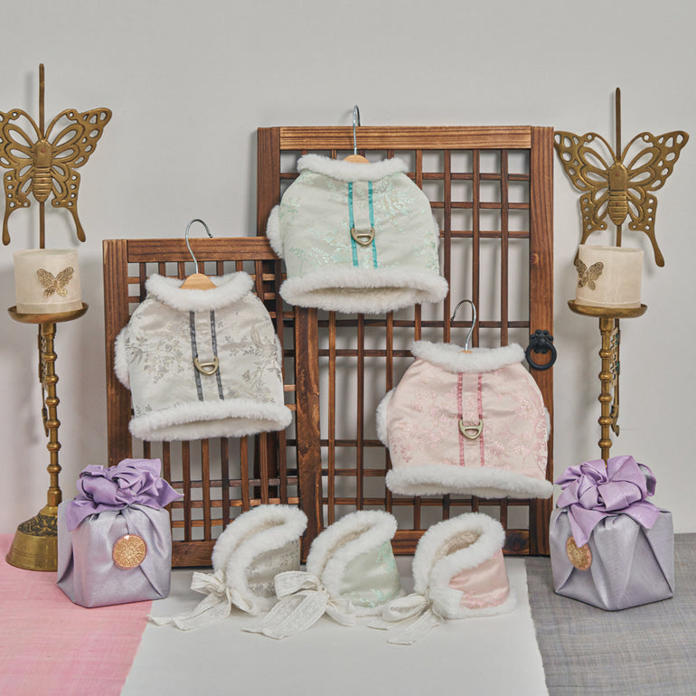 【梨花娘】🐾BAILEY 🐶韓國雪花保暖鋪棉寵物宮廷刺繡棉背心(可另購耳罩(3色))