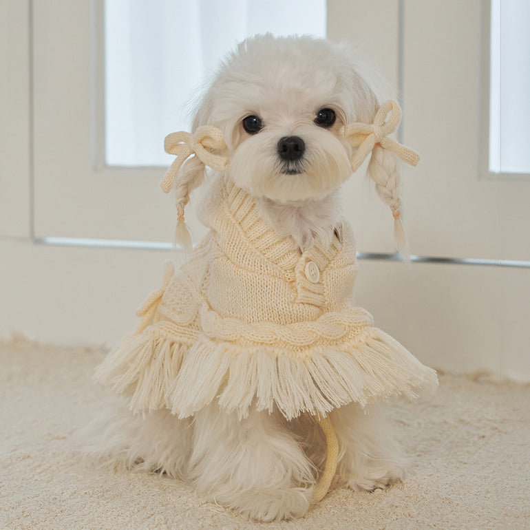 韓國【梨花娘】🐾BAILEY 🐶秋冬新品 針織毛線斗篷連帽蝴蝶結保暖寵物毛衣(2色)